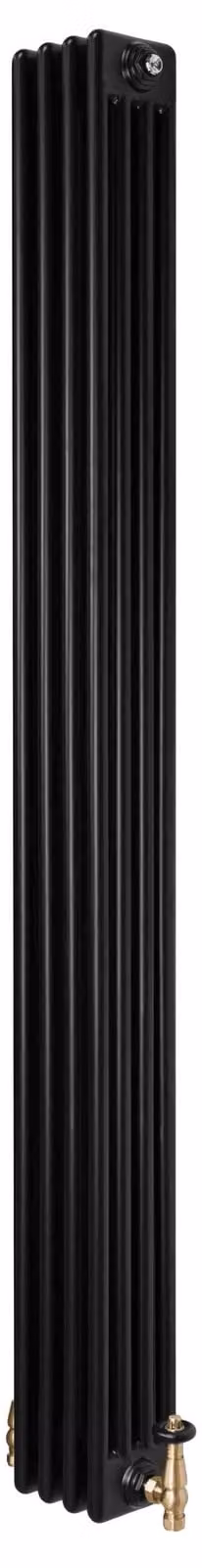 Zwarte radiator met 4 buizen en chroomkleurige thermostaatkranen, 1800 x 200 mm