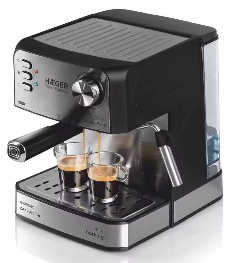 Haeger CM-85B.011A Espressomachine voor koffiekapsules en gemalen koffie, 1,6 liter, 850 W, zwart en roestvrij staal